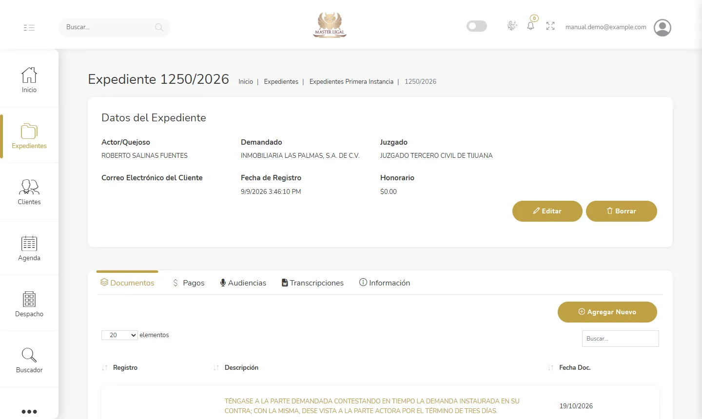 Expedientes digitales ordenados por materia en Master Legal