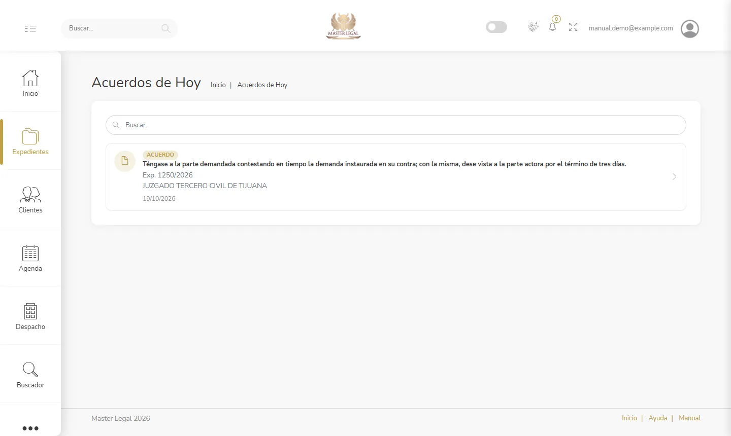 Alertas del boletín judicial el mismo día en Master Legal